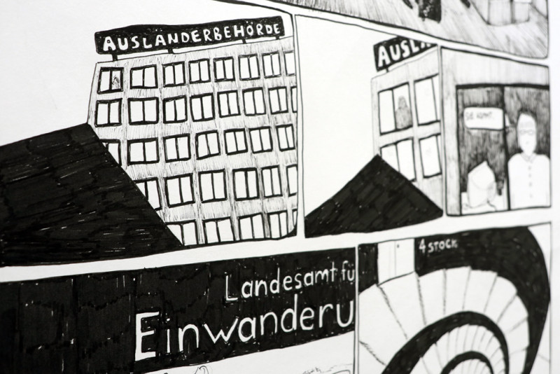 Ausschnitt des schwarz-weiß Comics, dort steht geschrieben: 